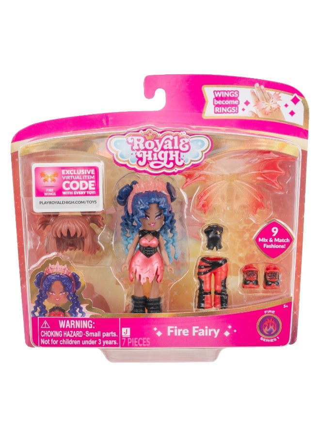 Royale High Core Deluxe 3-Inches Doll Figure with Accessories - Fire Fairy  | Exclusive Virtual Item Code Included | Collectible Figure | Fashion Doll | For Fans, Gamers & Collectors! | Official Licensed Product - Image 1
