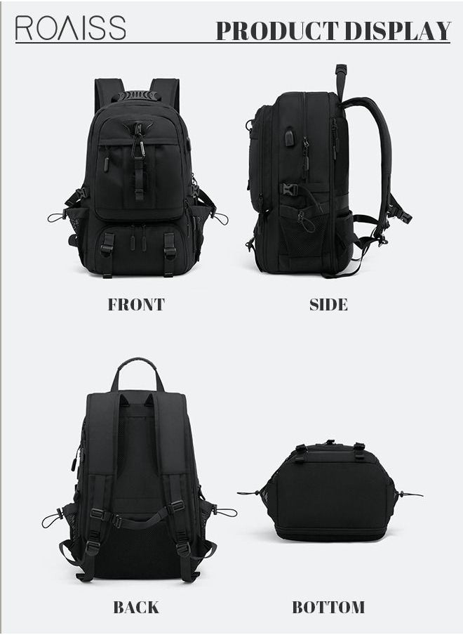 roaiss - Unisex 60L Waterproof Hiking Backpack Large Capacity Expandable Luggage Bag with Independent Shoes Compartment and USB Port for Sports Travel Outdoor Business Trip Work Black - Image 1