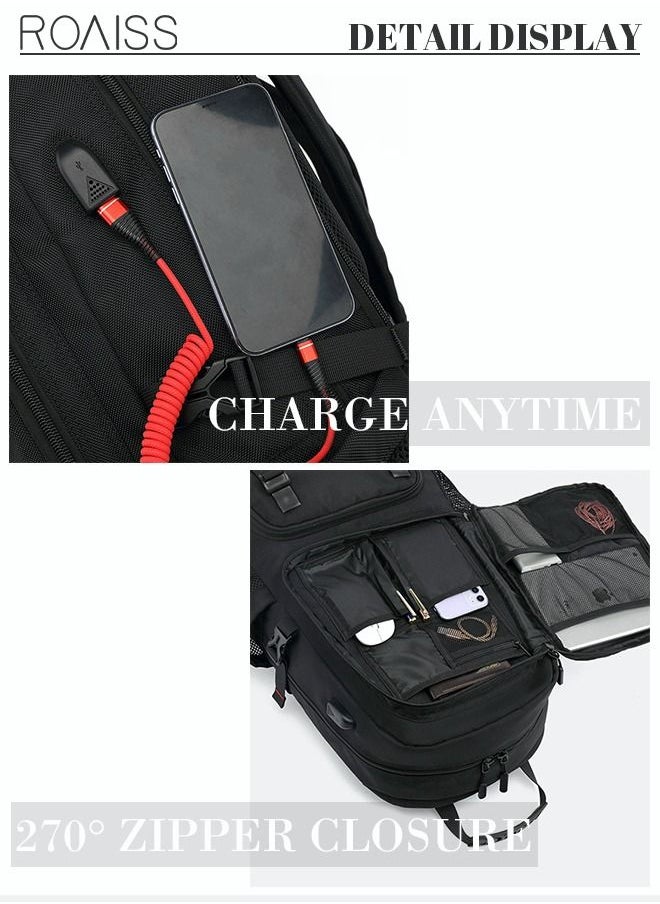 roaiss - Unisex 60L Waterproof Hiking Backpack Large Capacity Expandable Luggage Bag with Independent Shoes Compartment and USB Port for Sports Travel Outdoor Business Trip Work Black - Image 1