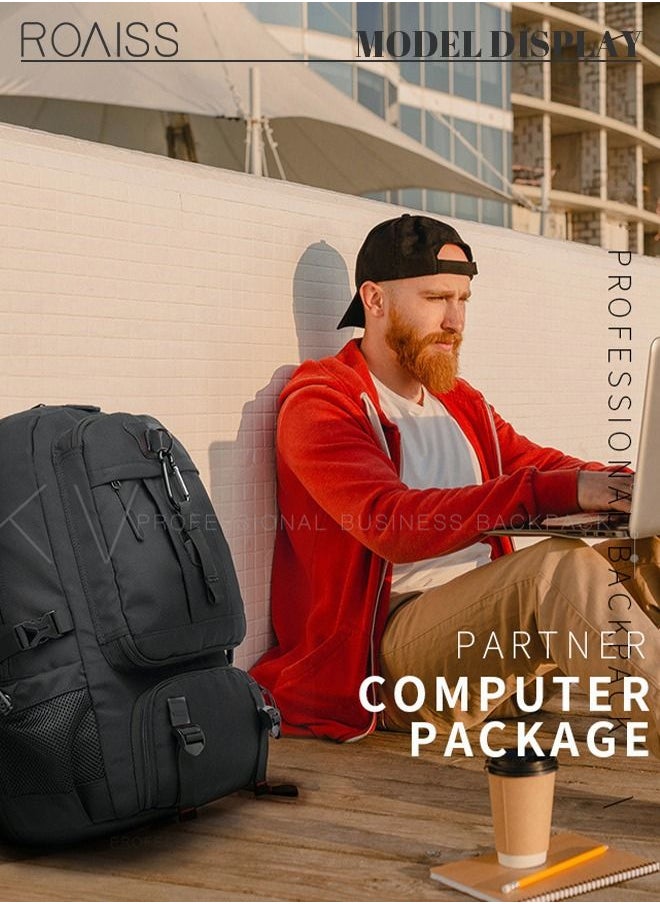 roaiss - Unisex 60L Waterproof Hiking Backpack Large Capacity Expandable Luggage Bag with Independent Shoes Compartment and USB Port for Sports Travel Outdoor Business Trip Work Black - Image 1