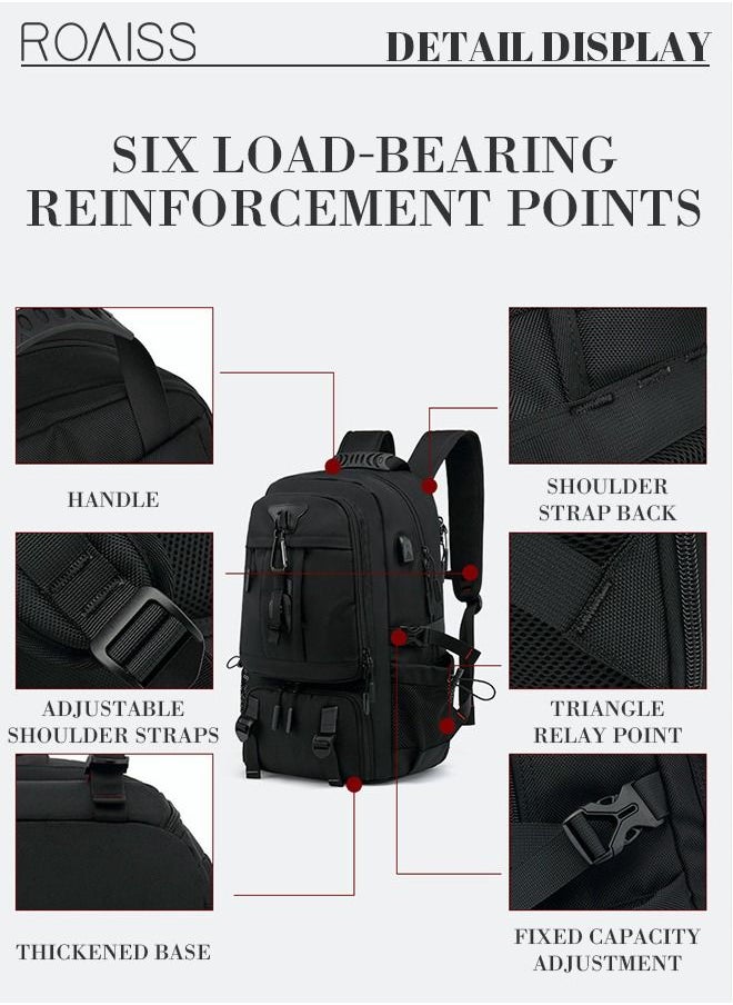 roaiss - Unisex 60L Waterproof Hiking Backpack Large Capacity Expandable Luggage Bag with Independent Shoes Compartment and USB Port for Sports Travel Outdoor Business Trip Work Black - Image 1
