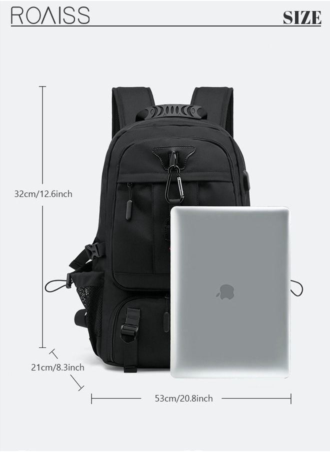 roaiss - Unisex 60L Waterproof Hiking Backpack Large Capacity Expandable Luggage Bag with Independent Shoes Compartment and USB Port for Sports Travel Outdoor Business Trip Work Black - Image 1