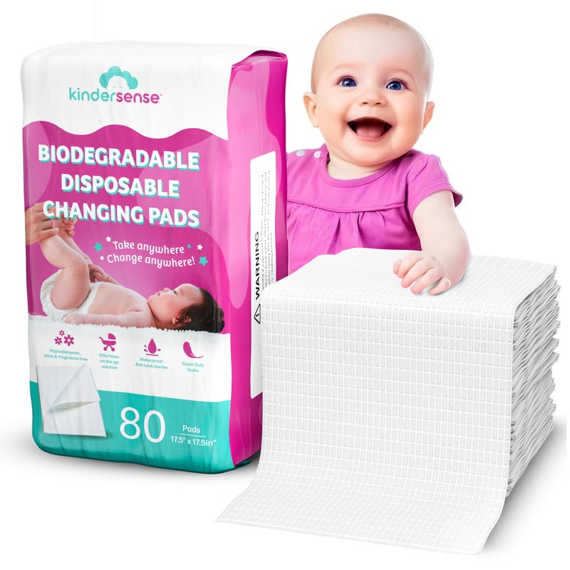 KinderSense KinderSense  Disposable Changing Underpads for Baby Diaper 80 Pack Extra Large 175 x 175 Portable Pee Pad Waterproof  Leak Proof Underpad Mat Incontinence Protection  Absorbent Changing Mat