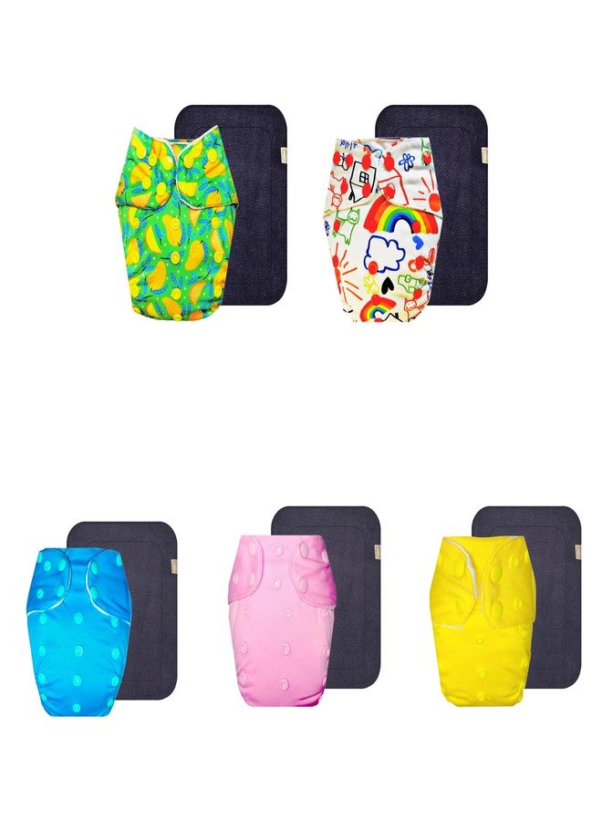 Dumbledo Premium Cloth Diaper with Gray Insert (Pack of 5) | Snug Fit | 6-Layer Absorbent Pad | Quick Dry | Perfect for Indian Summers | 3 Months - 3 Years | Unisex Baby - Image 1