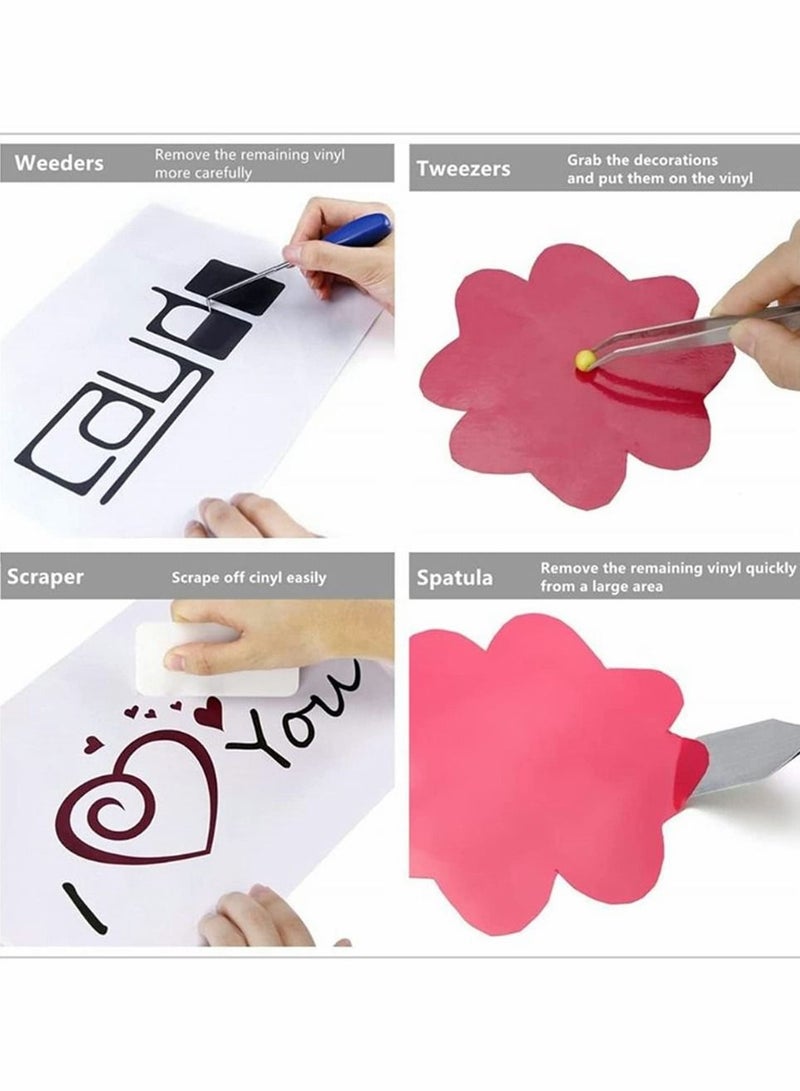 9 PCS DIY Craft Vinyl Weeding Tools, Stainless Steel Precision Vinyl Weeder Cutter Tool for Silhouette, HTV, Cameos, Lettering, Including Scissor Tweezers Weeders Scraper Spatula