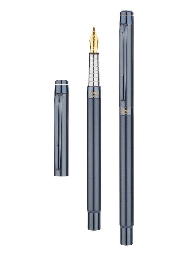Oliver Inspire Matte Blueberry Fountain Pen with T Box | Full Brass Body | No.5 Iridium Tip | Premium Plated Trims | Smooth Ink Cartridge System - Image 4