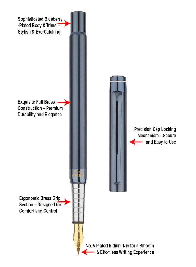 Oliver Inspire Matte Blueberry Fountain Pen with T Box | Full Brass Body | No.5 Iridium Tip | Premium Plated Trims | Smooth Ink Cartridge System - Image 3