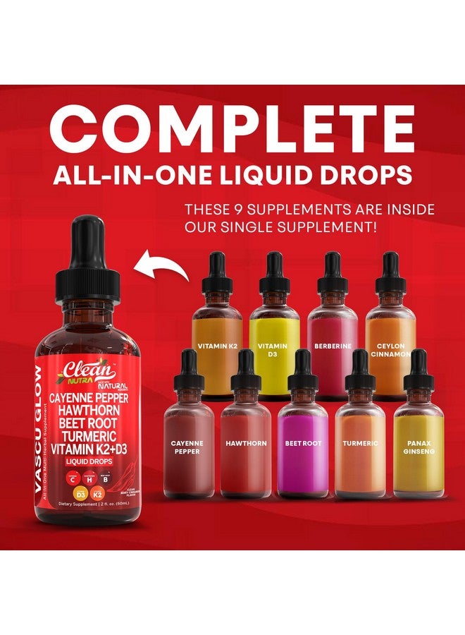 كلين نيوتراسيوتيكالز قطرات فلفل كايين النقية للطعام - مكمل سائل + توت الزعرور، فيتامين D3 K2، مسحوق جذر الشمندر، قرفة سيلانية، كركم كوركومين، جنسنغ بانكس عضوي، مستخلص بيربرين عضوي - Image 2