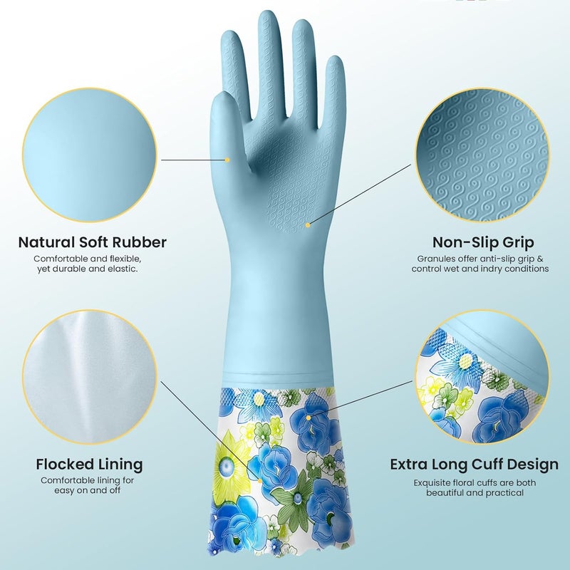 KAQ 3 Pairs Reusable Rubber Gloves for Dishwashing Cleaning Bleaching, Dish Washing Gloves with Cotton Liner - Image 2