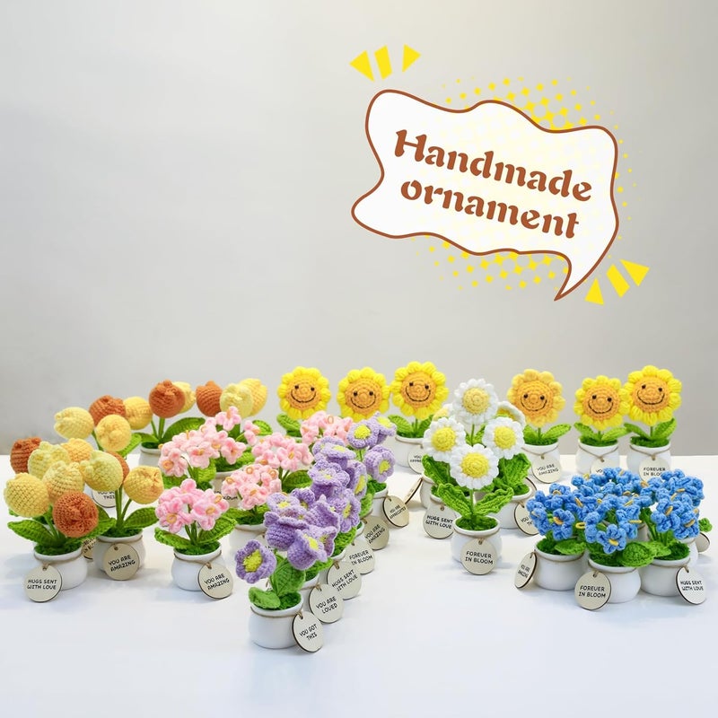 MSEHKM زهور كروشيه تشجيعية مع تأكيدات خشبية إيجابية ديكور زهور صناعية يدوية مثالي كهدية عيد ميلاد/كريسماس/شكر (عباد الشمس الذهبي، أنت قادر على هذا) - Image 2