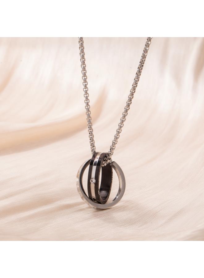 New Fashion Personalized Sweater Chain Titanium Steel Pendant Ring Interlocking 8k Plated Stainless Steel Double Ring Necklace