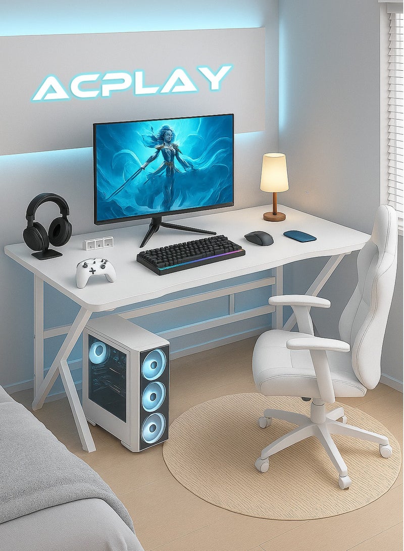 ACPLAY Gaming Desk with Sturdy X-Shape Steel Frame, 100×52cm Computer Table for Home Office & Gaming Setup, Modern White Workstation - Image 1
