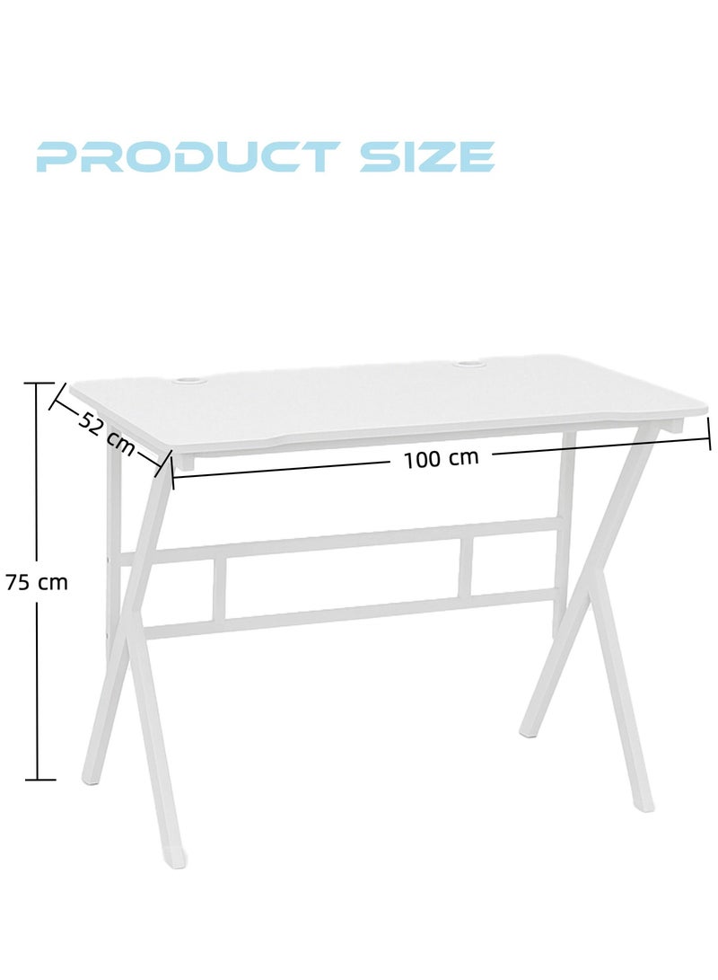 ACPLAY Gaming Desk with Sturdy X-Shape Steel Frame, 100×52cm Computer Table for Home Office & Gaming Setup, Modern White Workstation - Image 3