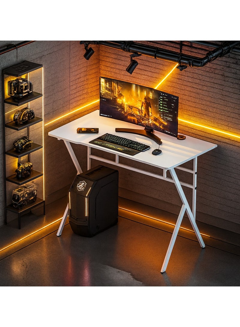 ACPLAY Gaming Desk with Sturdy X-Shape Steel Frame, 100×52cm Computer Table for Home Office & Gaming Setup, Modern White Workstation - Image 4