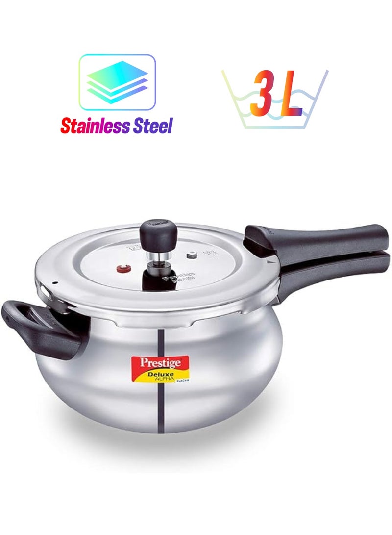 برستيج طنجرة ضغط ديلوكس ألفا سفاش هاندي سعة 3 لتر من الفولاذ المقاوم للصدأ مع غطاء صمام وزن دقيق فضي - Image 1