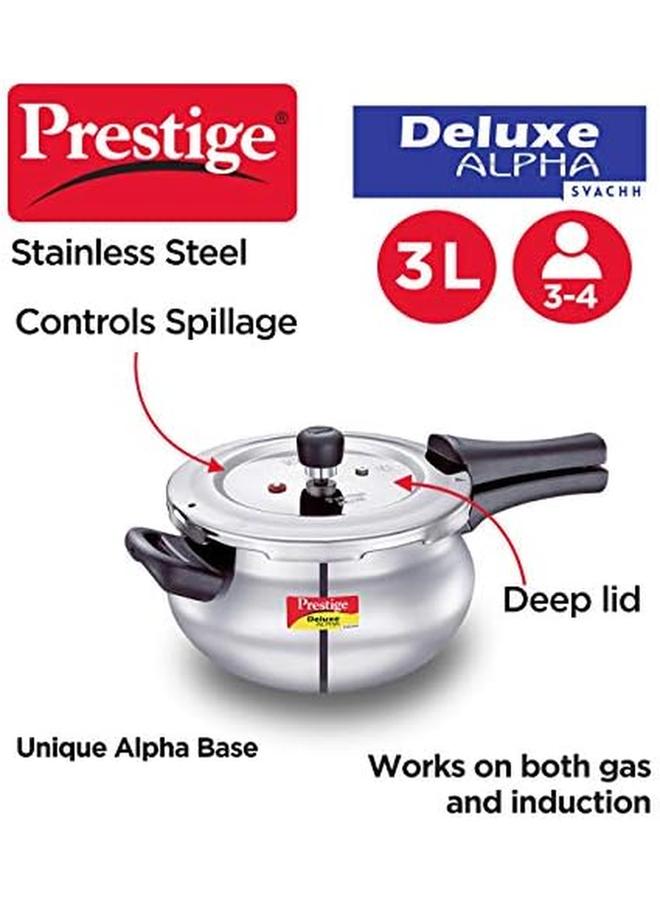 برستيج طنجرة ضغط ديلوكس ألفا سفاش هاندي سعة 3 لتر من الفولاذ المقاوم للصدأ مع غطاء صمام وزن دقيق فضي - Image 2