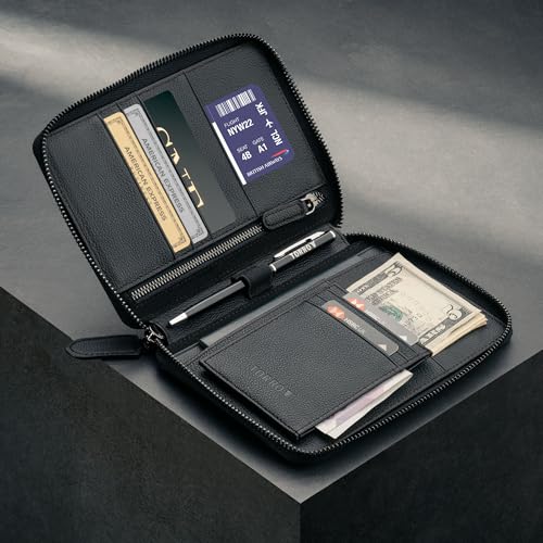 TORRO Travel Wallet – Genuine Leather Travel Organiser with Passport Holder and Detachable Cardholder (Black) - Image 3