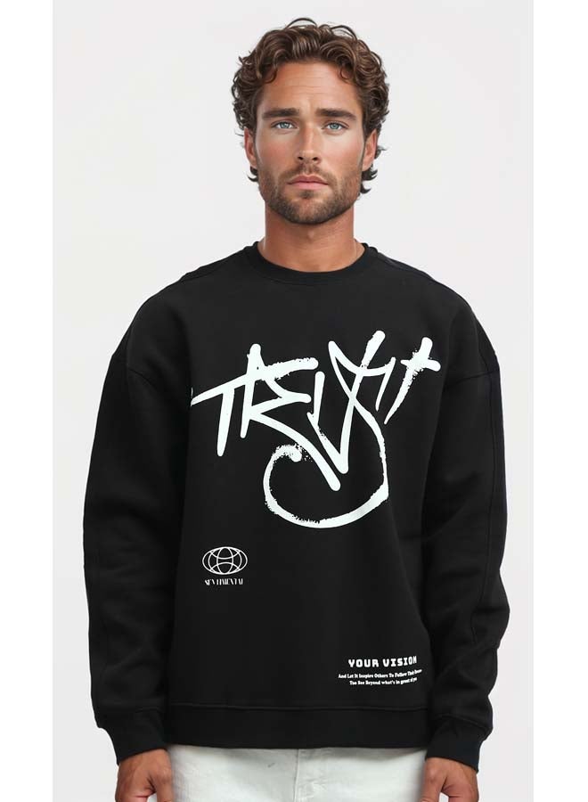 RAVIN Front & Back Printed Black Winter Sweatshirt - Image 1