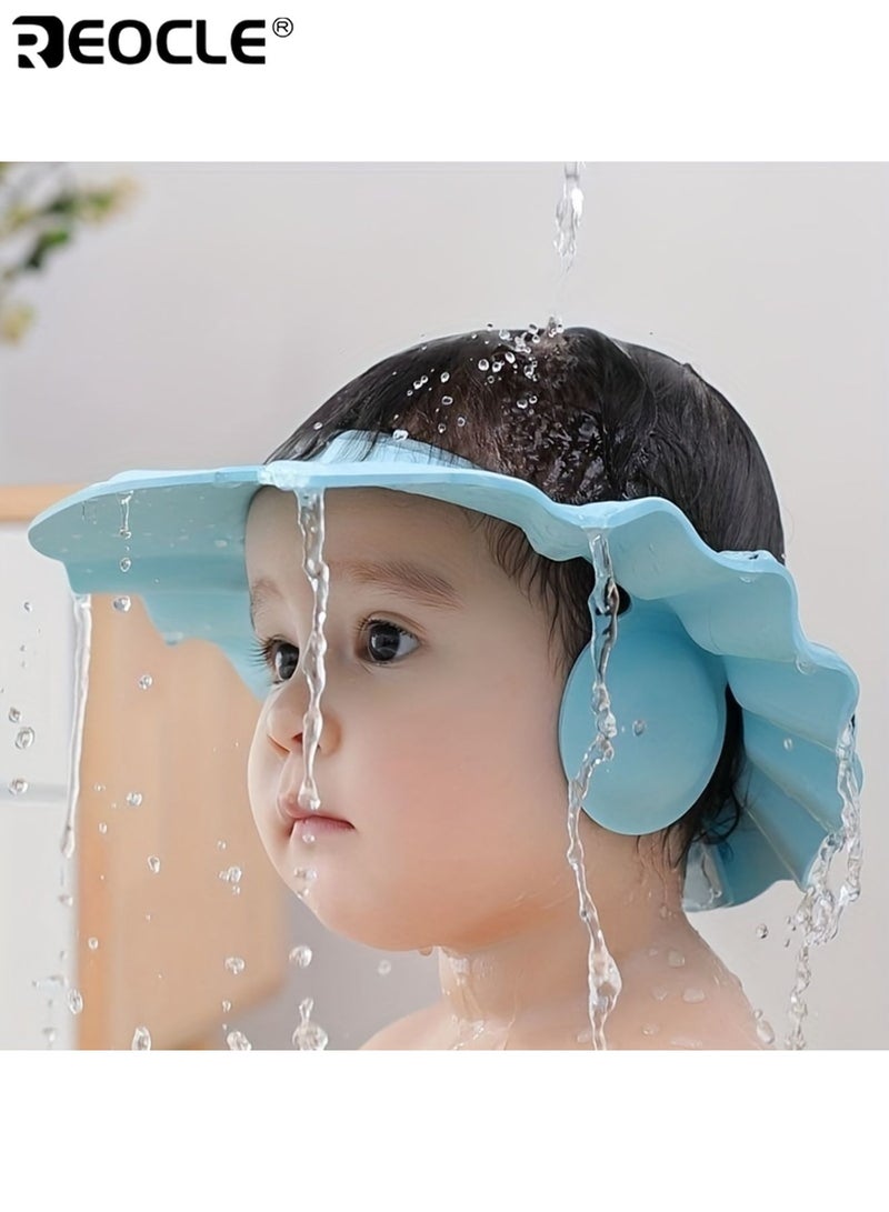 REOCLE 3pcs Youngster's Adjustable Shampoo Cap with Ear Protection Hair Washing Shield Thickened Foam Latex-Free Soft and Gentle for Youngsters Bathing - Image 3