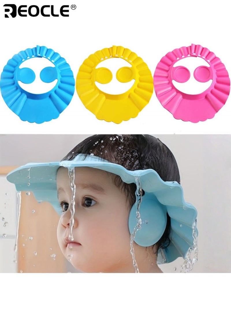 REOCLE 3pcs Youngster's Adjustable Shampoo Cap with Ear Protection Hair Washing Shield Thickened Foam Latex-Free Soft and Gentle for Youngsters Bathing - Image 1