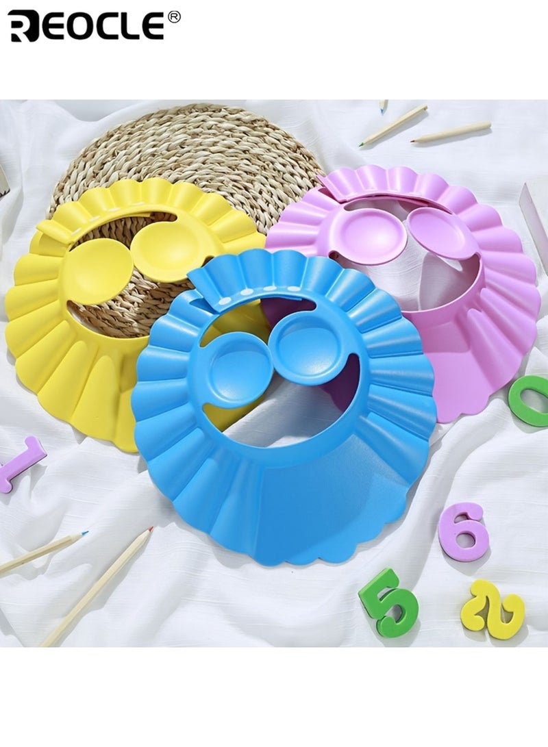 REOCLE 3pcs Youngster's Adjustable Shampoo Cap with Ear Protection Hair Washing Shield Thickened Foam Latex-Free Soft and Gentle for Youngsters Bathing - Image 2