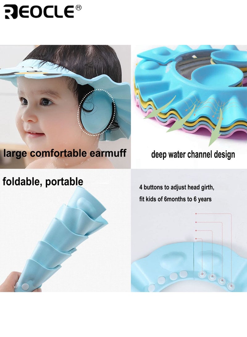 REOCLE 3pcs Youngster's Adjustable Shampoo Cap with Ear Protection Hair Washing Shield Thickened Foam Latex-Free Soft and Gentle for Youngsters Bathing - Image 4