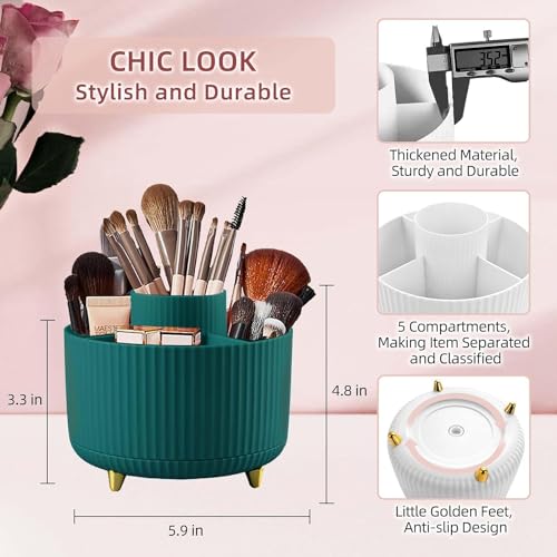 Zollyss Makeup Brush Holder Organizer,360° Rotating Makeup Brush Organizer,5 Slot Make up Brushes Cup for Cosmetics, Nail Polish, Art Supply, Bathroom Vanity Desktop Organizer - (Green) - Image 5