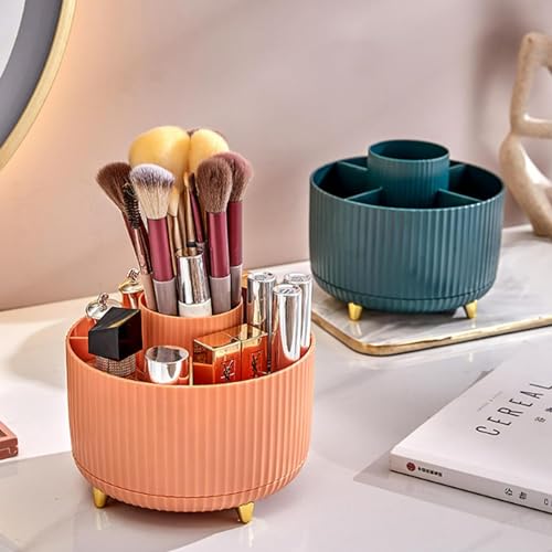 Zollyss Makeup Brush Holder Organizer,360° Rotating Makeup Brush Organizer,5 Slot Make up Brushes Cup for Cosmetics, Nail Polish, Art Supply, Bathroom Vanity Desktop Organizer - (Green) - Image 3