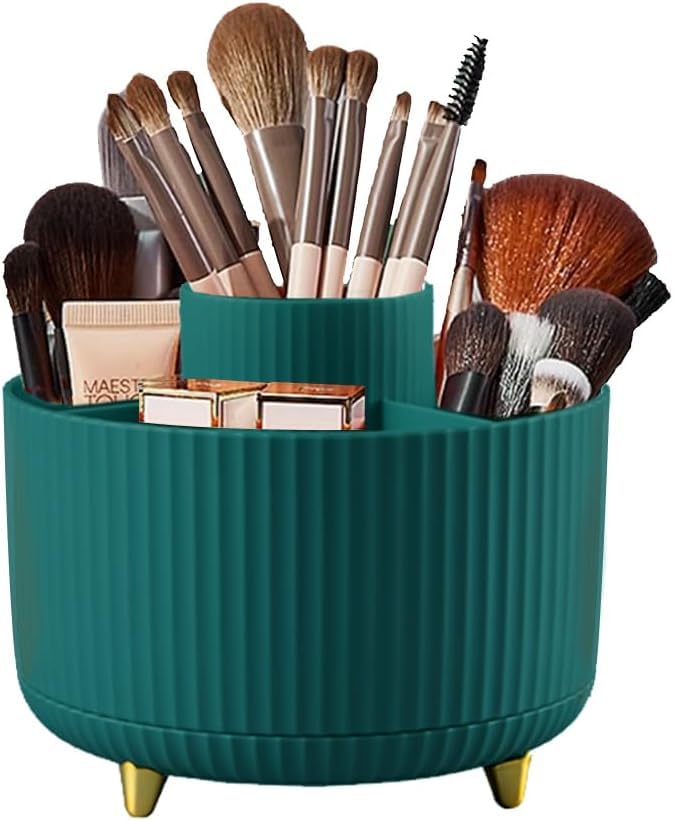Zollyss Makeup Brush Holder Organizer,360° Rotating Makeup Brush Organizer,5 Slot Make up Brushes Cup for Cosmetics, Nail Polish, Art Supply, Bathroom Vanity Desktop Organizer - (Green) - Image 1