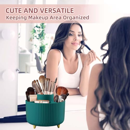 Zollyss Makeup Brush Holder Organizer,360° Rotating Makeup Brush Organizer,5 Slot Make up Brushes Cup for Cosmetics, Nail Polish, Art Supply, Bathroom Vanity Desktop Organizer - (Green) - Image 2