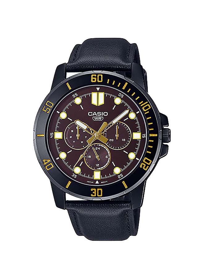 ساعة يد جلدية كرونوغراف MTP-VD300BL-5EUDF - 49 ملم - أسود