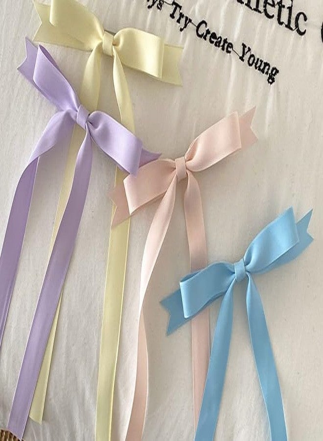 Shivashay 4 Pcs Luxury Large Double Bow Ribbon Hair Clips for Women and Girls, Coquette Barette Hair Clip Accessories For Girls & Women (Yellow, lavender, Pink, Blue) - Image 1