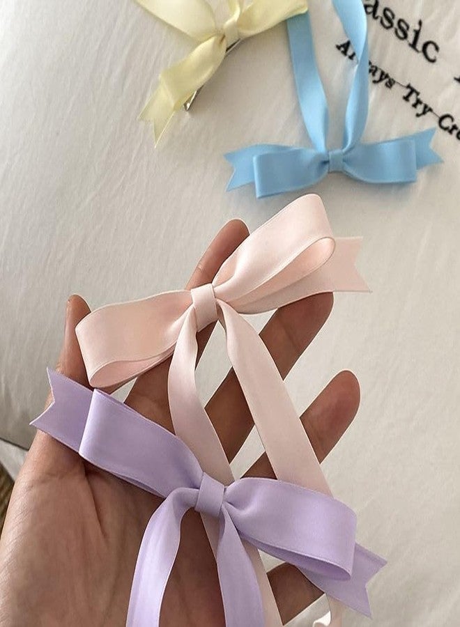 Shivashay 4 Pcs Luxury Large Double Bow Ribbon Hair Clips for Women and Girls, Coquette Barette Hair Clip Accessories For Girls & Women (Yellow, lavender, Pink, Blue) - Image 3