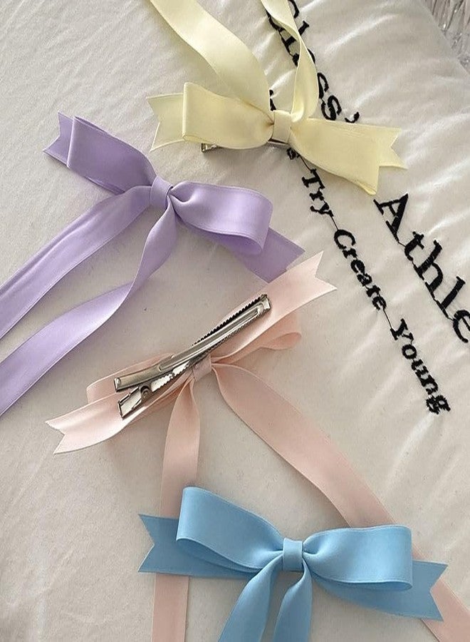 Shivashay 4 Pcs Luxury Large Double Bow Ribbon Hair Clips for Women and Girls, Coquette Barette Hair Clip Accessories For Girls & Women (Yellow, lavender, Pink, Blue) - Image 2