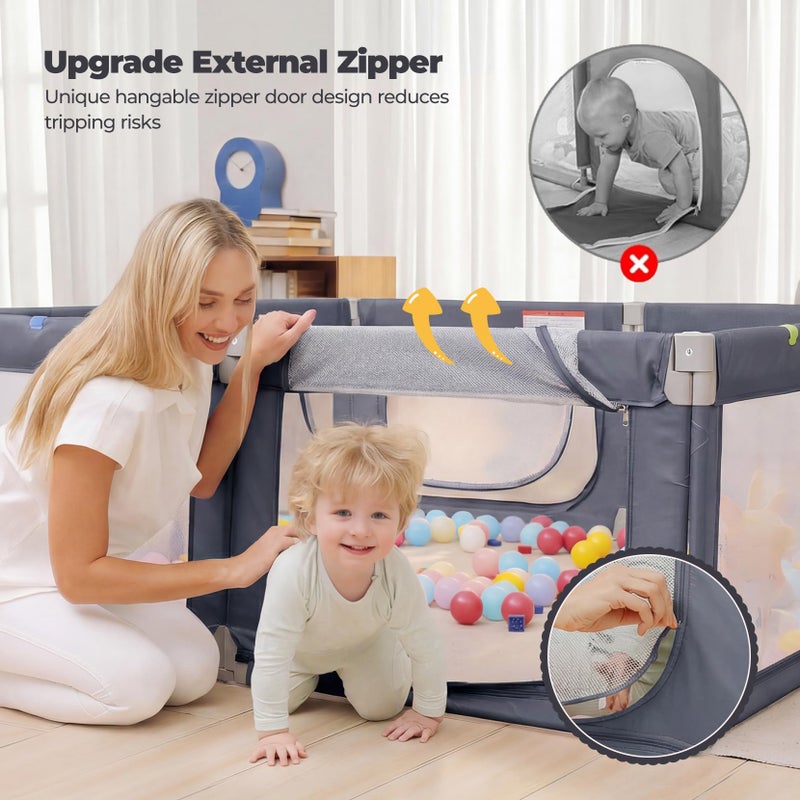 Kidirect Foldable Baby Playpen, 47"Ã—49" Small Play Pen for Babies Toddlers, 360Â° Vision Mesh Play Yard with Zipper Gate, Adjustable Shape Portable Indoor Outdoor Safety Baby Fence with Handles, Grey - Image 5