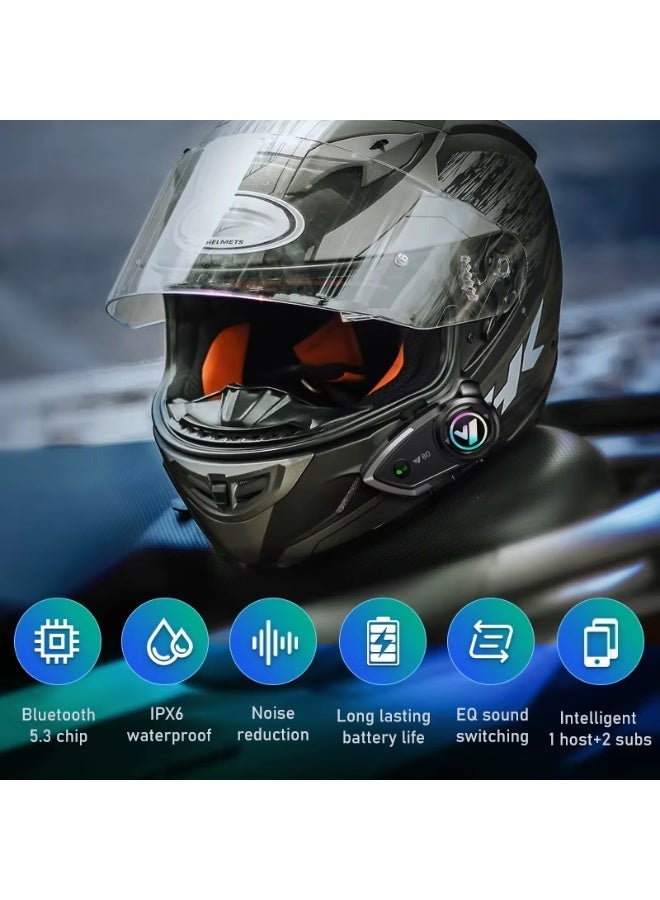 Accessomart Y80 Motorcycle Helmet Bluetooth Headset, Bluetooth 5.3, 25 Hours Playtime, IPX6 Waterproof, Noise Reduction, Universal Fit for Full Face, Open Face, Half and Flip Up Helmets, Black - Image 4