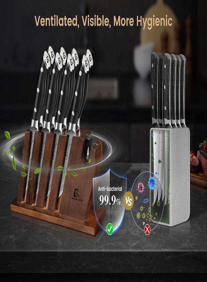 طقم سكاكين شرائح اللحم من كوكوس إيد، 8 قطع مع قاعدة تثبيت ومبراة مدمجة، سكاكين عشاء متينة حادة كشفرة الحلاقة بطول 4.8 بوصة، مصنوعة من الفولاذ المقاوم للصدأ الألماني بنمط دمشقي، سهلة الصيانة - Image 2