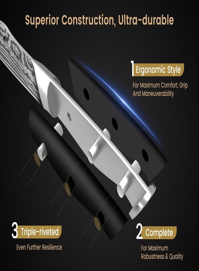 طقم سكاكين شرائح اللحم من كوكوس إيد، 8 قطع مع قاعدة تثبيت ومبراة مدمجة، سكاكين عشاء متينة حادة كشفرة الحلاقة بطول 4.8 بوصة، مصنوعة من الفولاذ المقاوم للصدأ الألماني بنمط دمشقي، سهلة الصيانة - Image 5