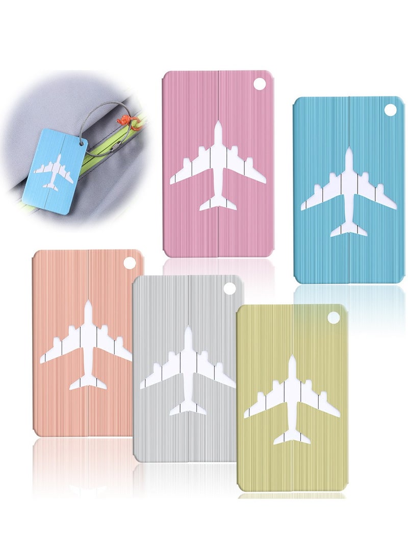 SOLARAE Luggage Tag, Set of 5 Aluminum Metal Suitcase Luggage Tag Handbag School Bag Suitcase Instrument Tag Name Address Tag with Information Card Paper Waterproof Card and Wire Loop - Image 1
