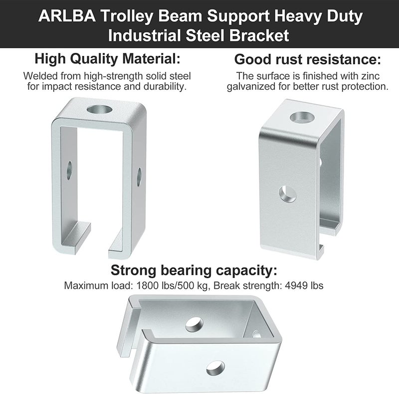 ARLBA 6 Pack Channel Trolley Track Support Hanger Bracket for All 1-5/8" Strut Channel,Heavy-Duty Steel Support Bracket,Trolley Strut Hangers w/Bolt &Nut for Punching Bag,Electric Hoist &Rolling Door - Image 4