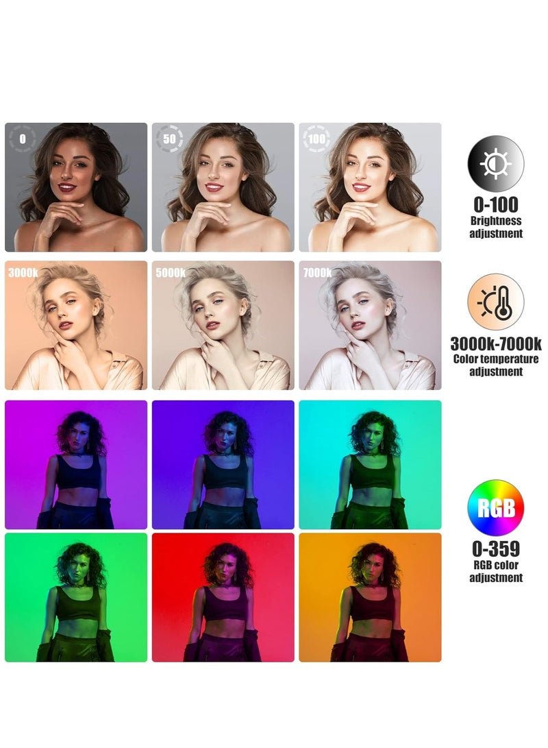 ضوء فيديو LED RGB، مع جهاز تحكم عن بعد، ضوء كاميرا ملون كامل 360° مع 3 حذاء بارد، ضوء فوتوغرافي قابل لإعادة الشحن بسعة 2000 مللي أمبير ساعة، مصباح لوحة قابل للتعتيم من 3000 كلفن إلى 7000 كلفن ليوتيوب/تيك توك/فلوغ/تصوير فوتوغرافي - Image 2