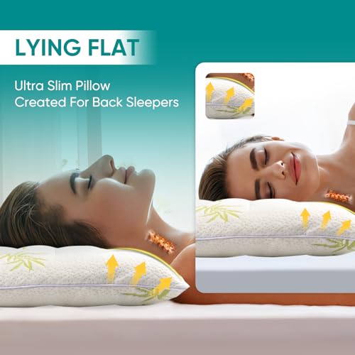 MINUPWELL Ultra Thin Pillows, Flat Pillows for Sleeping Thin, 7D High Support 2.5 inch Height Slim Bed Pillows for Stomach Sleeper, King Size -18x36 in - Rayon Derived from Bamboo - Image 3