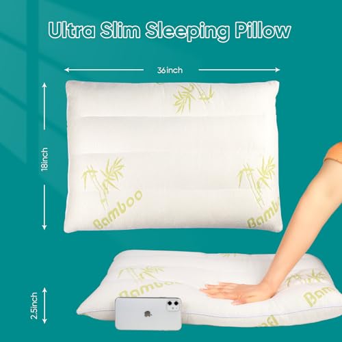 MINUPWELL Ultra Thin Pillows, Flat Pillows for Sleeping Thin, 7D High Support 2.5 inch Height Slim Bed Pillows for Stomach Sleeper, King Size -18x36 in - Rayon Derived from Bamboo - Image 4