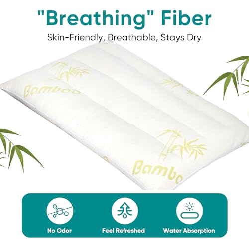 MINUPWELL Ultra Thin Pillows, Flat Pillows for Sleeping Thin, 7D High Support 2.5 inch Height Slim Bed Pillows for Stomach Sleeper, King Size -18x36 in - Rayon Derived from Bamboo - Image 2