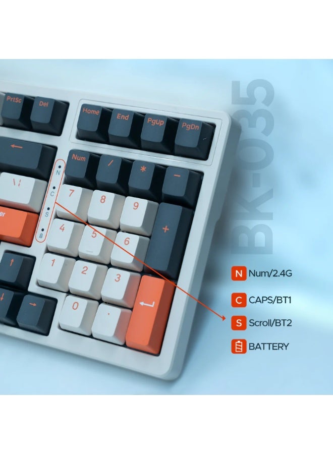 أريزون لوحة مفاتيح ميكانيكية لاسلكية BK-035 بسرعة 2.4 جيجا هرتز - أغطية مفاتيح قابلة للتبديل السريع، تخطيط باللغة الإنجليزية/العربية، بطارية قابلة للاستبدال، مستقبل USB نانو - Image 2