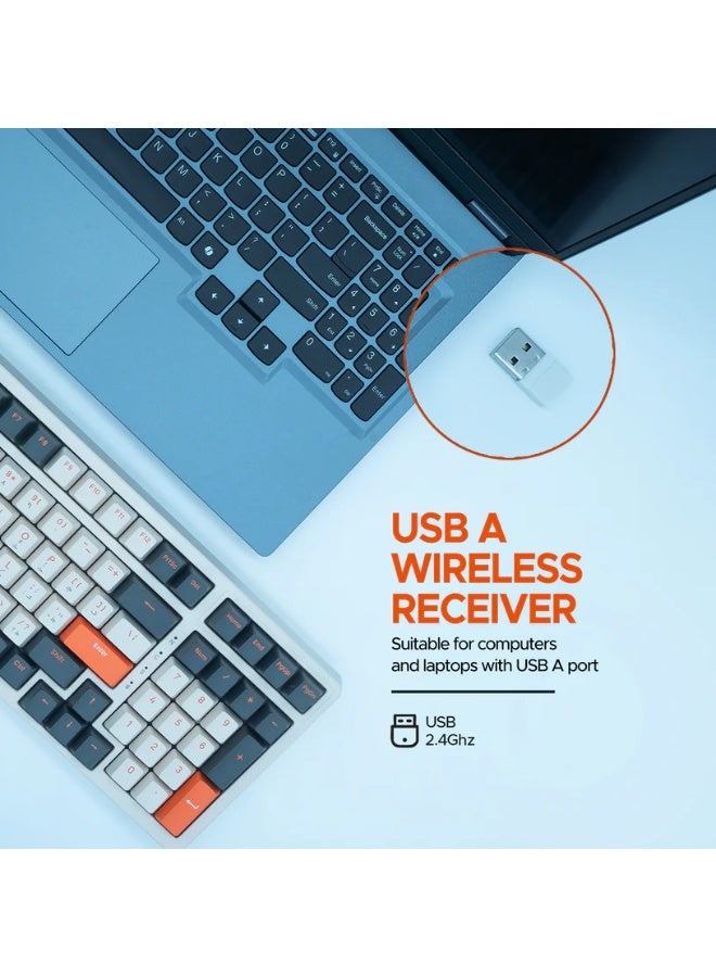 أريزون لوحة مفاتيح ميكانيكية لاسلكية BK-035 بسرعة 2.4 جيجا هرتز - أغطية مفاتيح قابلة للتبديل السريع، تخطيط باللغة الإنجليزية/العربية، بطارية قابلة للاستبدال، مستقبل USB نانو - Image 4