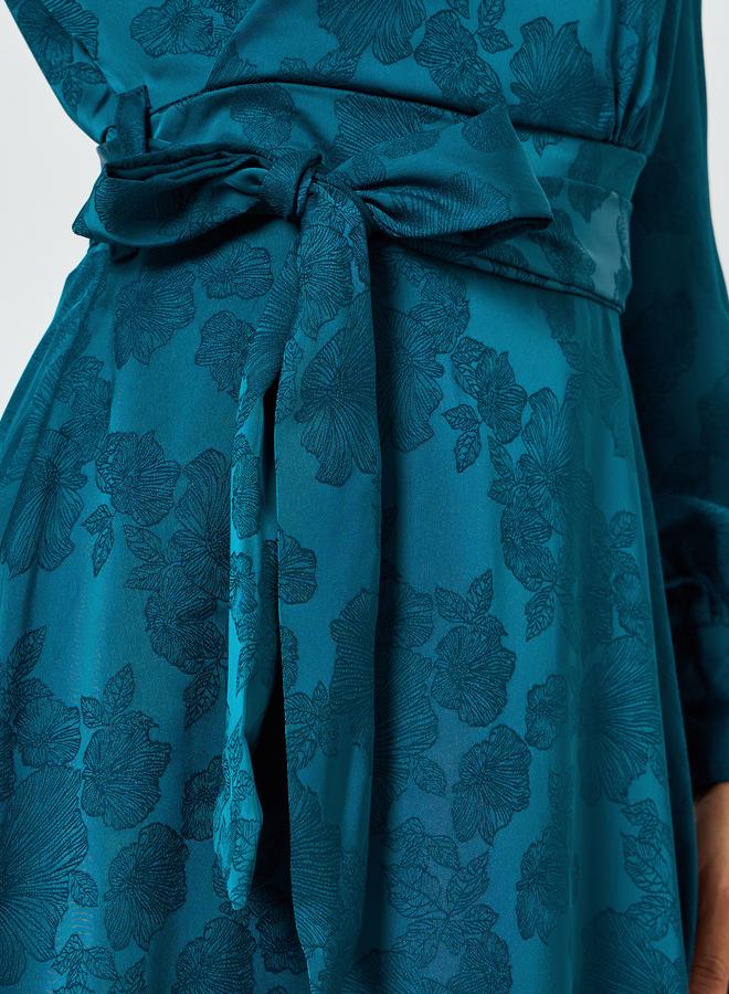 Styli Teal Jacquard Wrap Midi Dress - Image 4