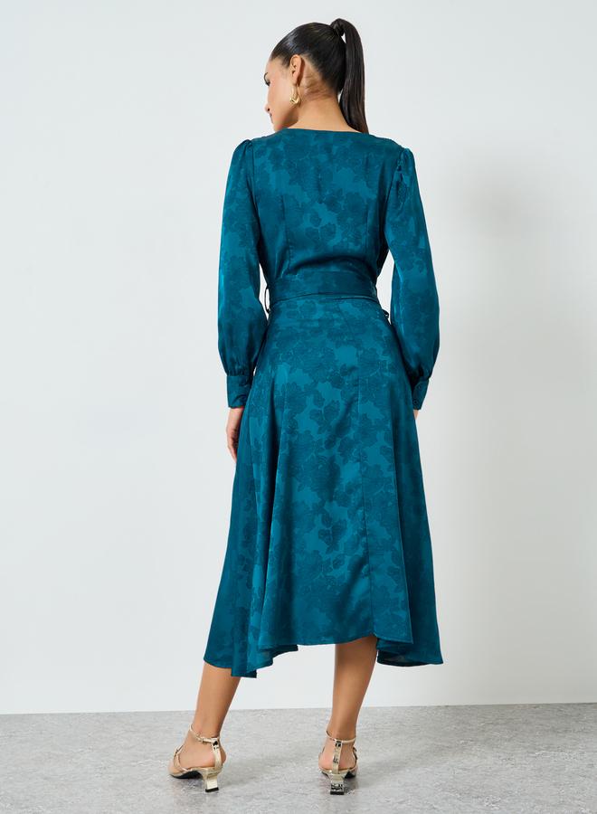 Styli Teal Jacquard Wrap Midi Dress - Image 5