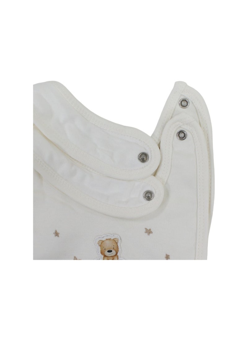 Berceau Cotton Baby Bib – Off-White with "Hello Teddy" Embroidery - Image 3