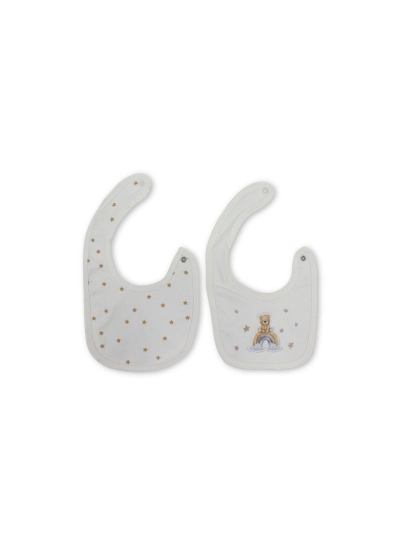 Berceau Cotton Baby Bib – Off-White with "Hello Teddy" Embroidery - Image 2